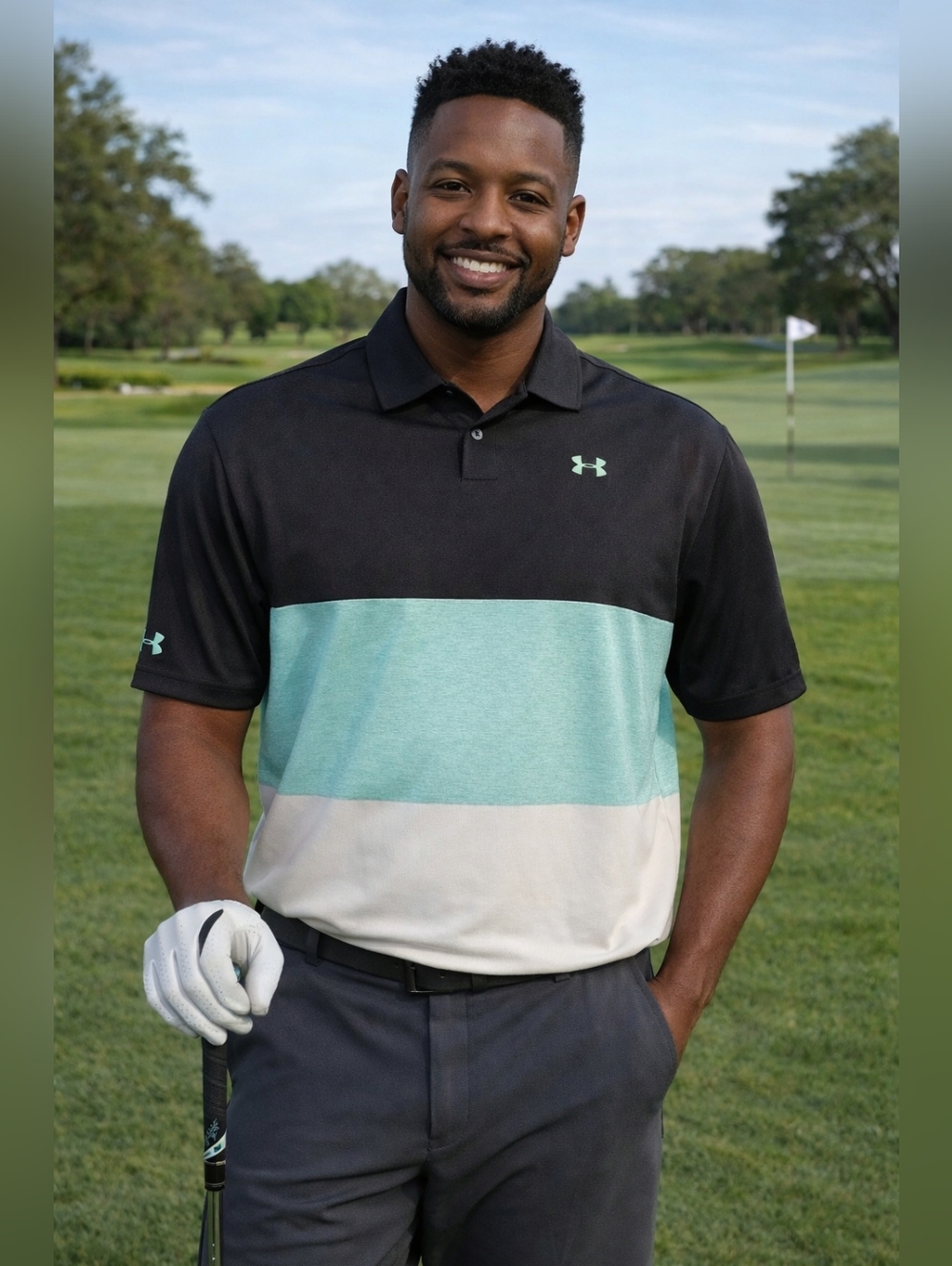Under Armour Black Mint and White Colorblock Polo Size L